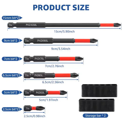 Rafford Anti Slip bits Magnetic Screwdriver bit Set S2 Alloy Steel Impact Resistance Bits-3/6/12Pcs Suitable for Electric Drills