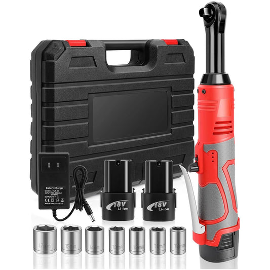 18V Extended Cordless Ratchet Wrench 3/8 Electric Wrenches Set 45 ft-lbs (60 N.m) 400RPM Power,2 Battery 2.0Ah Lithium-Ion,7 Soc