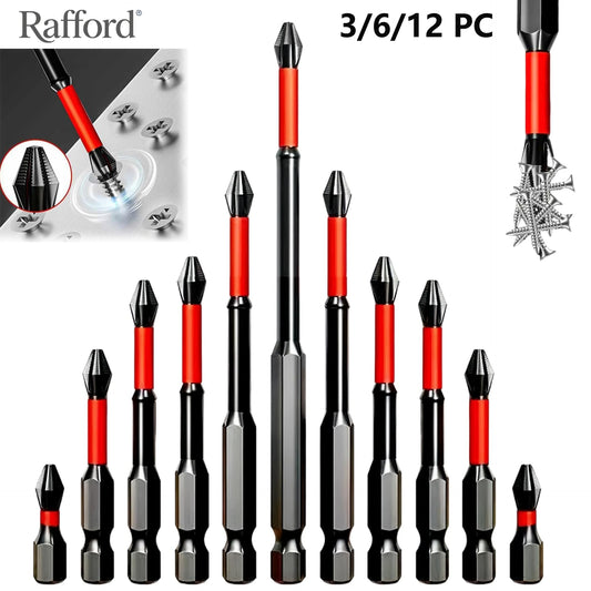 Rafford Anti Slip bits Magnetic Screwdriver bit Set S2 Alloy Steel Impact Resistance Bits-3/6/12Pcs Suitable for Electric Drills